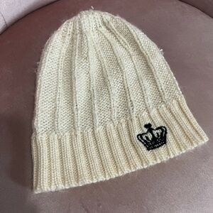 Juicy Couture Cream Knit Beanie with Crown Embroidery